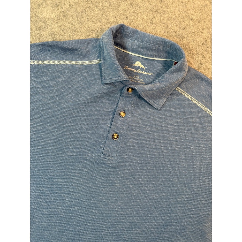 Tommy Bahama Mens Large Blue Heathered Tencel Blend Short Sleeve Polo Shirt